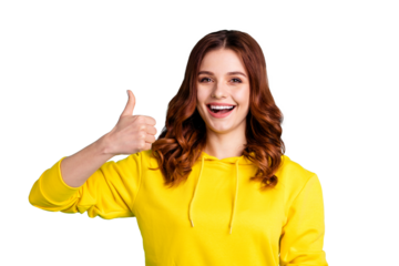 Photo of excited ecstatic cheerful youth millennial showing you thumb up smiling toothily with face expression isolated over turquoise vivid color background
