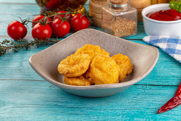Golden crispy fried chicken nuggets