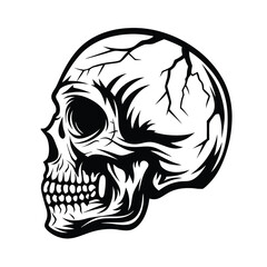 Striking Skull Art Bold Black and White Silhouette, Detailed Anatomical Features, Design