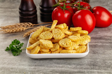 Crunchy croutons heap - roasted bread