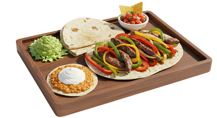 Delicious mexican style fajitas platter with vibrant vegetables and fresh accompaniments