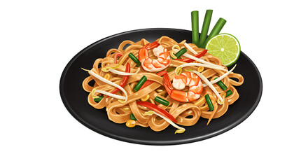 Delicious pad thai with fresh vegetables and lime garnish