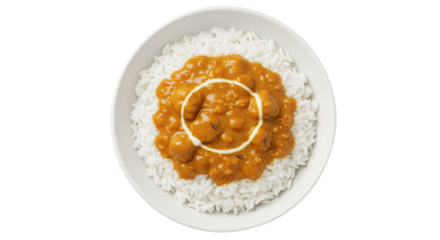 Delicious plate of creamy chicken curry on fluffy white rice bursting with flavor and warmth