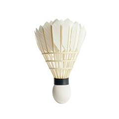 White shuttlecock used for badminton sport during training sessions, isolated on transparent background, cutout png