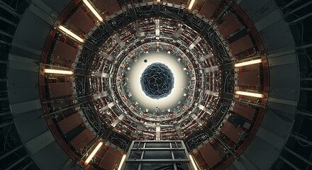 Abstract Sphere in Technological Tunnel Mysterious Science Concept