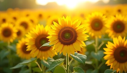 Bright yellow sunflowers in full bloom