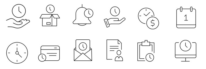 Time management. Linear icon collection. vector