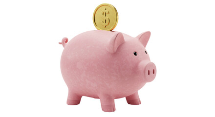 Isolated Piggy Bank with Coin