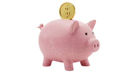 Isolated Piggy Bank with Coin
