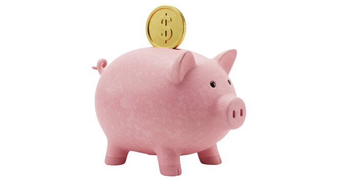 Isolated Piggy Bank with Coin