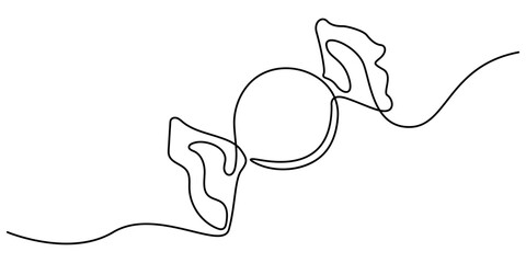 Candy in one continuous line drawing. Minimalist design for sweets and dessert themes. One continuous line illustration of a candy. Simplified hand-drawn illustration for treats and celebrations.