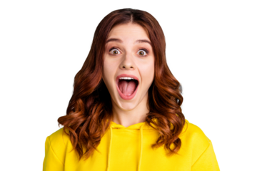 Photo of white charming nice cute attractive youngster screaming in craziness with ecstatic overjoyed feeling isolated over turquoise vivid color background