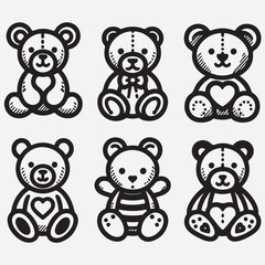 Teddy Bear Icon Set. Editable Stroke. stock illustration
