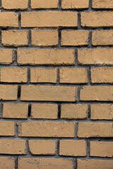 Close-up of a yellow brick wall with visible mortar lines