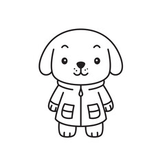 Cute Puppy Little Dog Pet Animal Cartoon Character Wearing Jacket Coat in Line Art Design