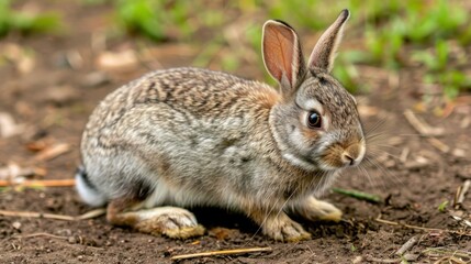 A cute rabbit with big eyes on a farm