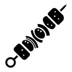 Minimal Black Skewer with Grilled Meat and Veggies Icon