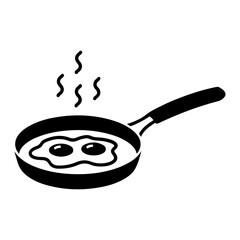 Frying Pan with Sizzling Eggs and Handle Icon