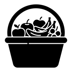 Fruit Basket with Apples, Bananas, and Grapes Icon