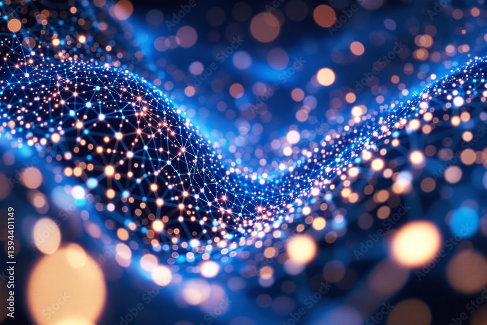 Poster Abstract digital network with glowing nodes and connections.