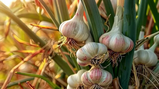 a man harvests garlic on the plot. selective focus