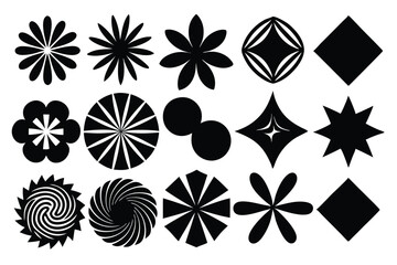 Modern Abstract Geometric Icon Set – Minimalist Symbol Collection with Retro and Futuristic Shapes for Branding, UI Design, and Digital Art Projects.