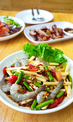 Spicy salad with fresh shrimp, Thai spicy food