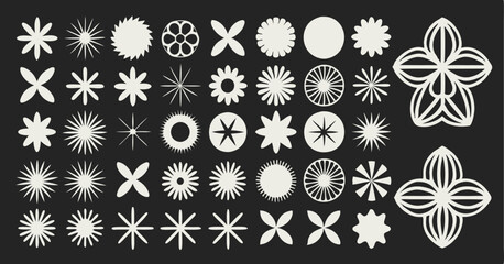 Modern Abstract Geometric Icon Set – Minimalist Symbol Collection with Retro and Futuristic Shapes for Branding, UI Design, and Digital Art Projects.