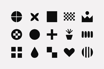Modern Abstract Geometric Icon Set – Minimalist Symbol Collection with Retro and Futuristic Shapes for Branding, UI Design, and Digital Art Projects.