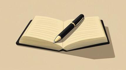 Naklejka premium An open notebook with blank pages beside a black pen, symbolizing writing, creativity, and the potential for ideas.