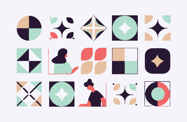 Modern Abstract Geometric Icon Set – Minimalist Symbol Collection with Retro and Futuristic Shapes for Branding, UI Design, and Digital Art Projects.