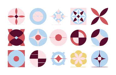 Modern Abstract Geometric Icon Set – Minimalist Symbol Collection with Retro and Futuristic Shapes for Branding, UI Design, and Digital Art Projects.