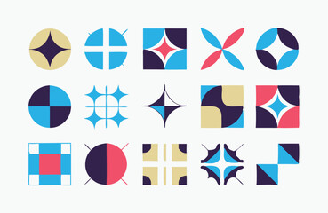 Modern Abstract Geometric Icon Set – Minimalist Symbol Collection with Retro and Futuristic Shapes for Branding, UI Design, and Digital Art Projects.