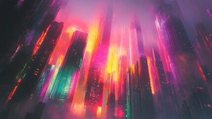 A stunning burst of multicolored fireworks illuminating a city skyline, casting colorful reflections on buildings and creating a festive ambiance.