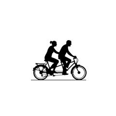 Fototapeta premium Active grandparents on vacation. Elderly couple riding tandem bike. Symbolizes lasting love, partnership, active aging, shared journey, and senior activity. Flat vector illustration.