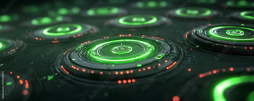 Poster futuristic technological glowing circular arrays with embedded data displays