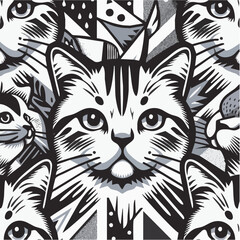 Black cat seamless pattern vector illustration with wild animal design