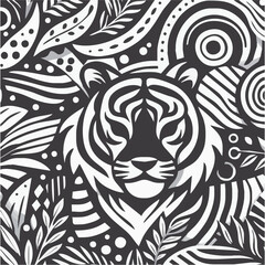 Tribal tiger tattoo vector design shows a wild feline head in abstract seamless black illustration art