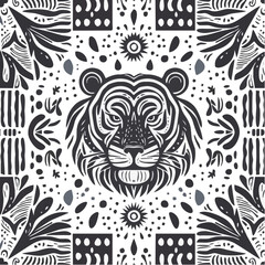 Abstract seamless black and white floral vector pattern with ornate vintage elements