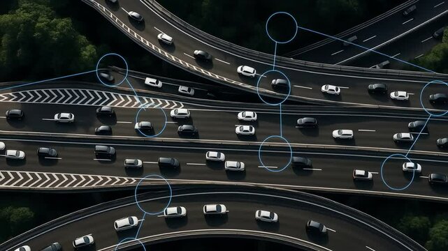 Aerial View of Busy Highway with Traffic Flow and Network Connections

