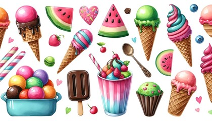 Colorful Ice Cream and Treats Pattern Design