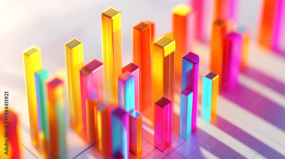 Fototapete A top-down view of a D business bar graph with dynamic heights, showcasing various revenue streams, against a white surface with soft shadows for added depth.
