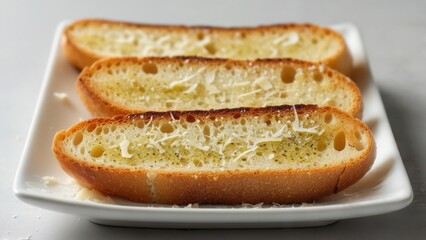 Fototapeta premium Savory garlic bread with melted cheese served on a white plate