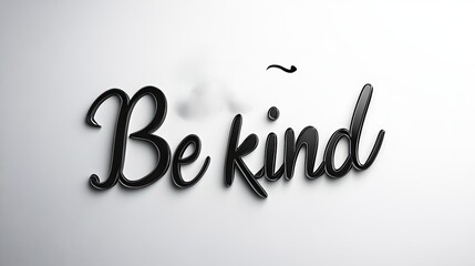 "Be kind" lettering calligraphy text, soft 3D effect, handwritten, clean, on white background 