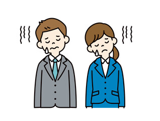 気分が落ち込む、若い男女の会社員のベクターイラスト素材＿線の編集可能＿カラー