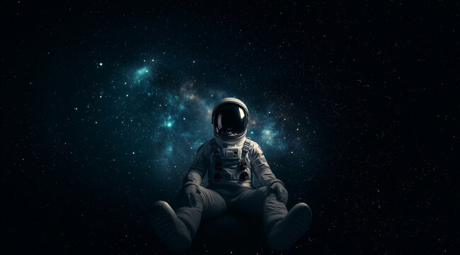 Casque d&rsquo;astronaute face au vide &eacute;toil&eacute;