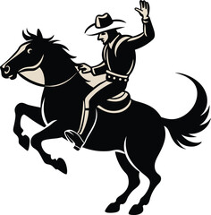 Bold Silhouette of Cowboy Riding a Bucking Horse  Western Rodeo Vector Illustration