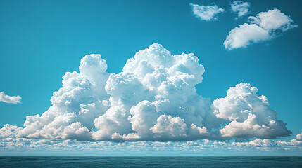 Radiant Skies: A Bright Sun Shining Over Fluffy White Clouds Against a Clear Blue Background