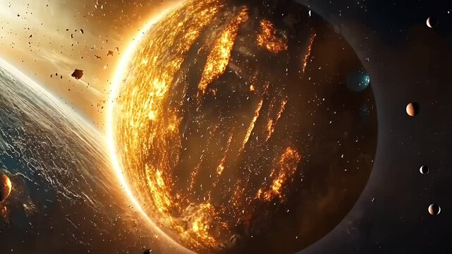 Fiery Planet Explosion in Dark Space