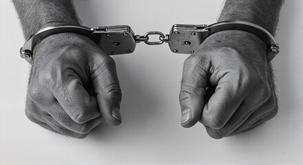 Hands in Handcuffs Displaying Restriction Against a White Background  